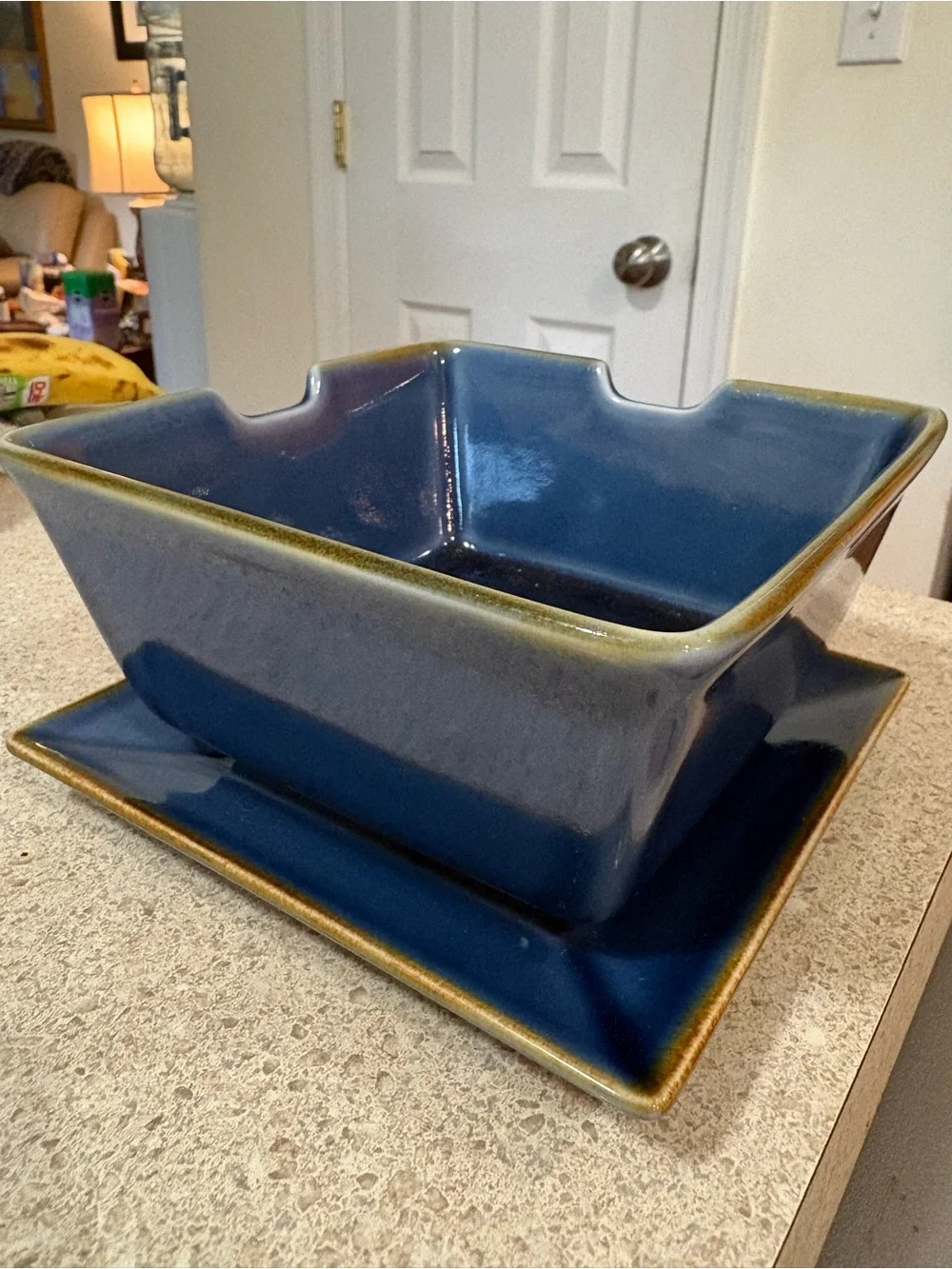 Pottery Barn Asian Square Noodle Bowl with Matching Plate